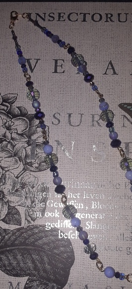 Blue Crystal Glass and Shell Necklace with Gold - Picture 3 of 6